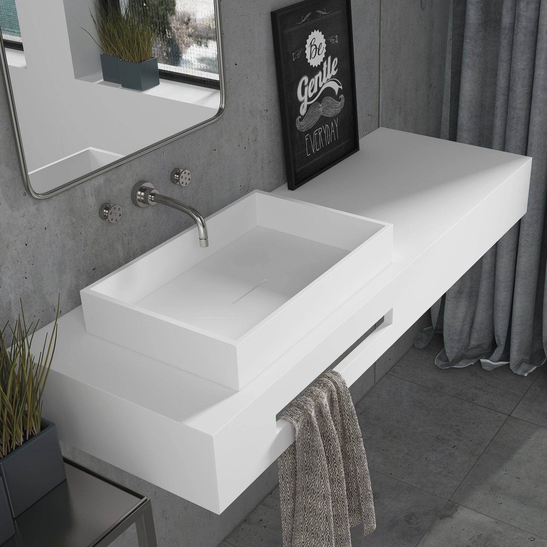 Mueble de baño con lavabo sobre encimera de diseño minimalista moderno