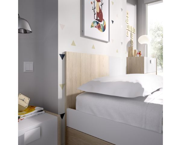 Miroytengo Cama Dina habitación Juvenil Individual cabecero Estilo Moderno Hueco Inferior Blanco y Madera 90x190 